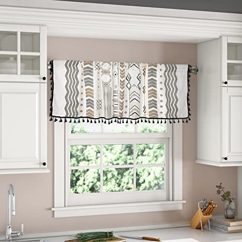 Window Valance Boho Cotton Linen Short Curtain Semi-Blackout with Black - Picture 4 of 6