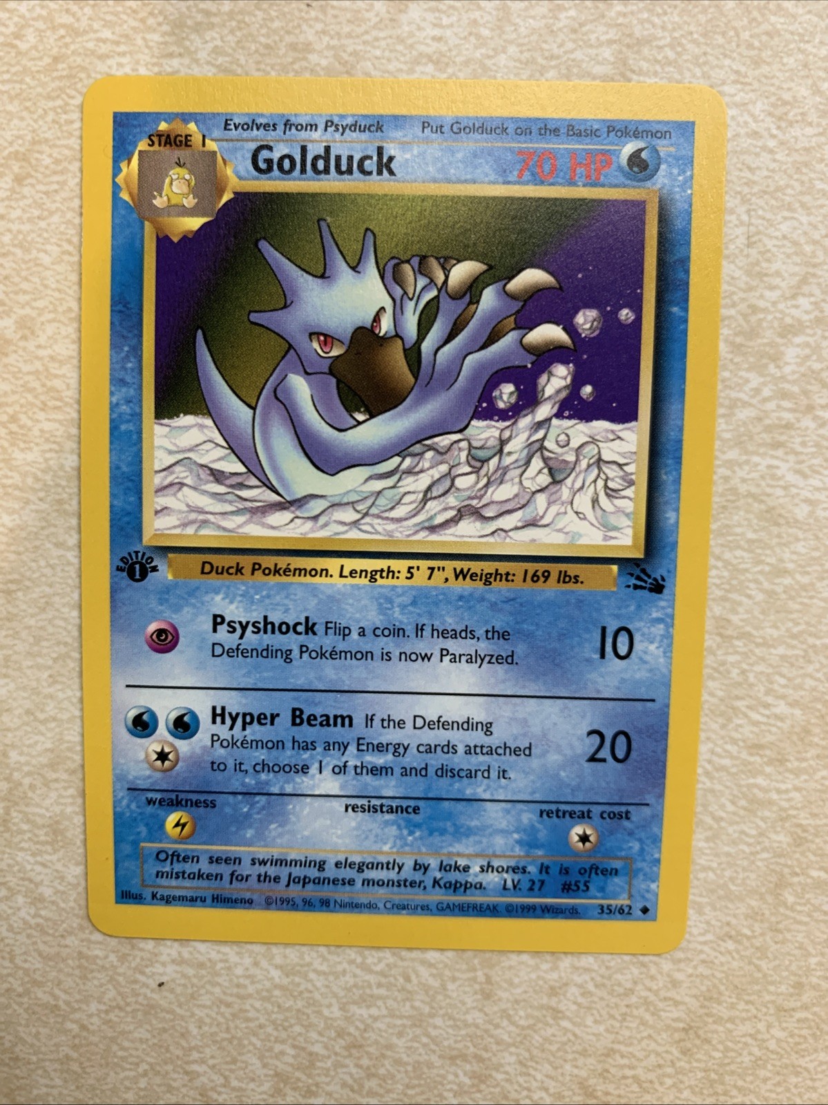 Pokemon TCG Golduck 35/62 1st Edition Fossil Uncommon Near Mint