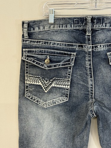 True Luck Jeans Mens 36x30 Straight Leg Blue Stretch Denim Pants Big Stitch Y2K - Picture 16 of 23
