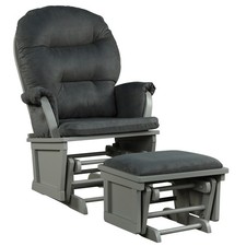 Baby Nursery Relax Rocker Rocking Chair Glider  Ottoman Set w/Cushion Dark Grey
