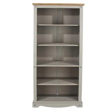 Wood Bookcase 5 Shelf Corona Collection | Furniture Dash Gray wash stain, top in