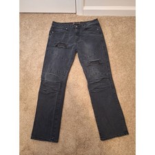 Akademiks Boys Moto Jeans Size 16 Dark Wash Black Distressed Straight Leg Denim