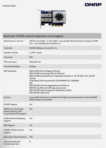 QNAP QXG-10G2SF-CX4 double port 10 Go SFP + carte d'extension - Photo 7/8