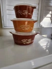 Vintage Pyrex Autumn Harvest 3 Pc. Small Casserole Set Wheat 473-B 474-B 475-B