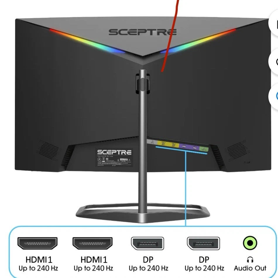 Sceptre Curved 24.5-Inch Gaming Monitor up to 240Hz 1080P R1500 1Ms Displayport - Image 2 of 4
