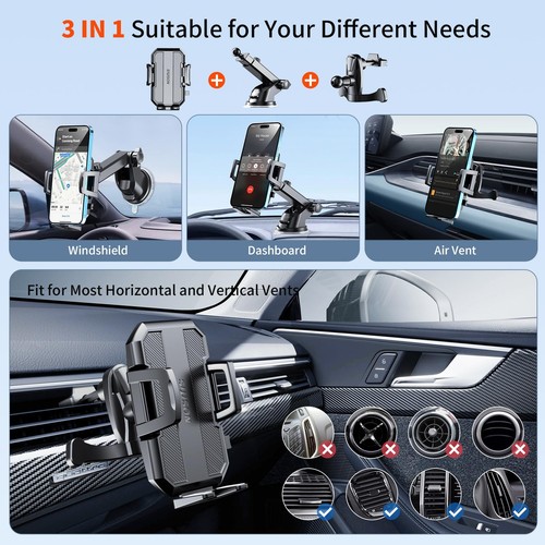 Upgraded 3-in-1 Car Phone Holder Mount [Powerful Suction] Phone Mount for Car... - Picture 2 of 7