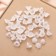 Juimtien 100Pcs Glass Trumpet Flower Beads for 7mm x 12mm, 2mm hole, C-White