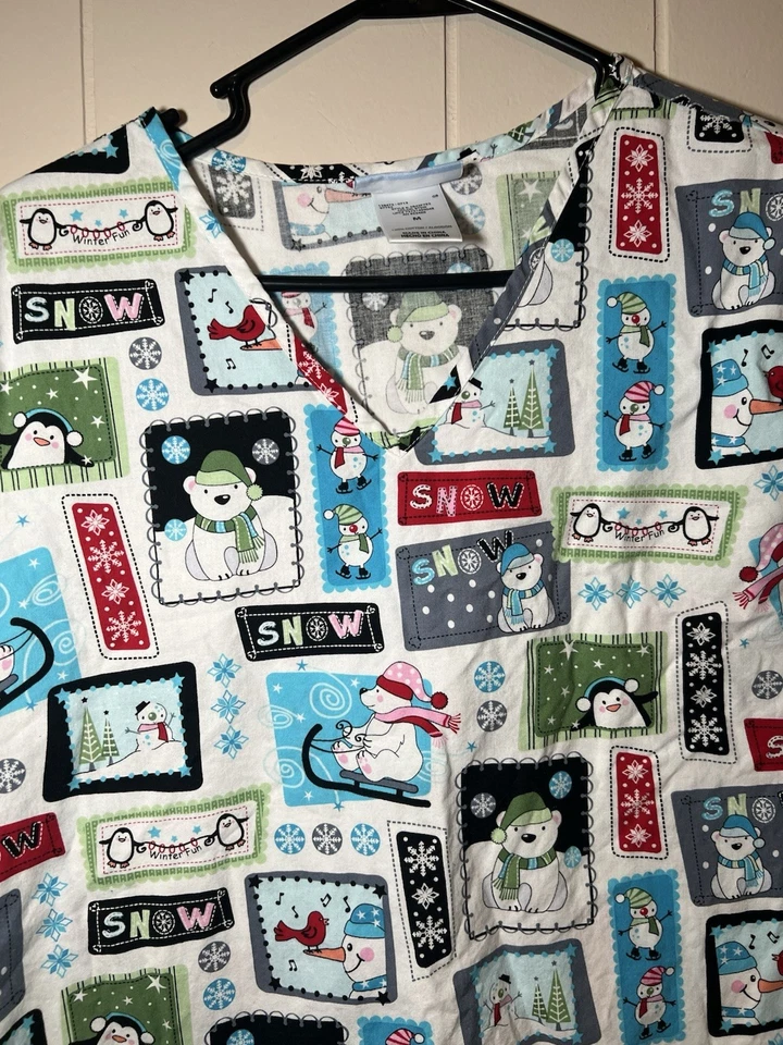 SB скрабы скраб Топ женщин v-образным вырезом зимние забавы снег пингвины полярные медведи снеговики - Изображение 4 из 4