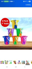 4E's Novelty 6 Pack 7.5" Beach Buckets and Shovels for Kids Bulk