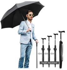 Walking Sticks Umbrella - Height Adjustable Walking Cane Crutch Self Protection