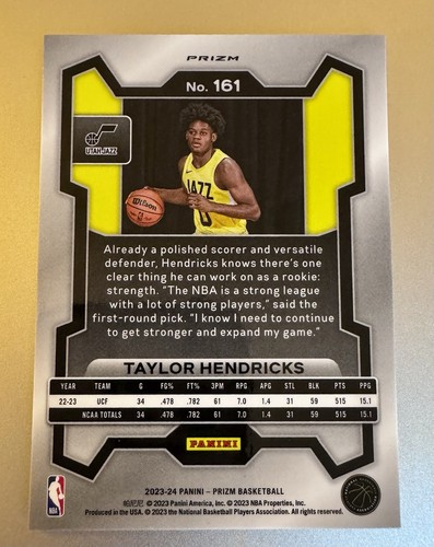 2023-24 Panini Prizm Taylor Hendricks GREEN PRIZM Rookie Card RC #161 Basketball - Picture 2 of 2