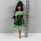 Vintage Barbie Doll Mattel Inc Black Hair Blue Eyes Green Crochet Dress & Hat