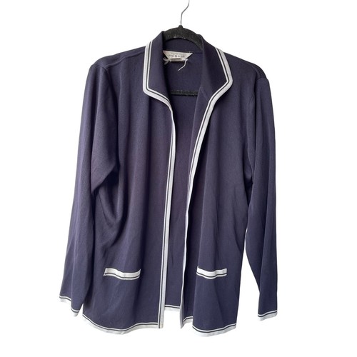 Exclusively MISOOK Knit Cardigan Jacket XL Navy White Trim Open Front - Picture 1 of 8