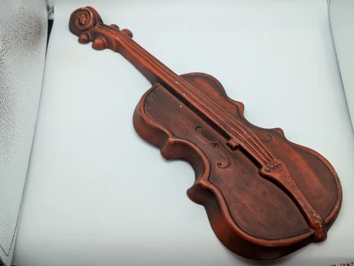 VINTAGE ROYAL Estate METAL MUSICAL WALL DECOR RED violin 18" Mid Century