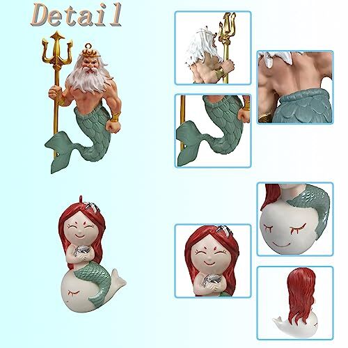 2Pcs Floating Fish Tank Decorations Mermaid and Poseidon, Mermaid & Poseidon - Picture 4 of 7
