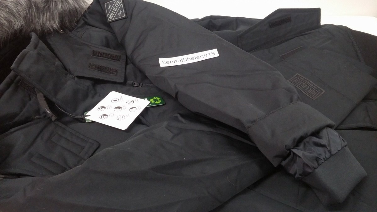 HOLLISTER FAUX FUR LINED BOMBER JACKET COAT BLACK MENS SIZE SMALL