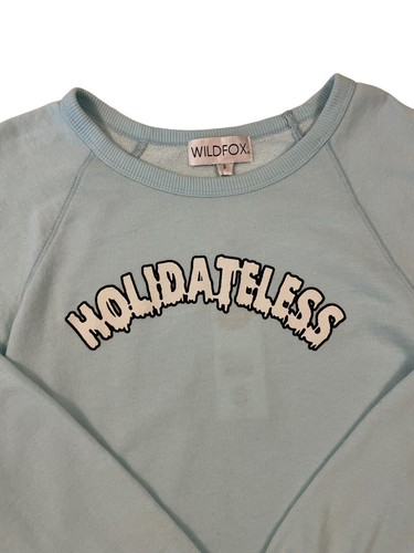 NWT WILDFOX HOLIDATELESS Blue Cropped Sweatshirt Small S Top Pullover - Picture 2 of 5