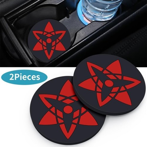 2 pk Anime Naruto Eternal Eye Cup Mat Car Cup Holder Insert Silicone Coaster Set - Picture 2 of 13