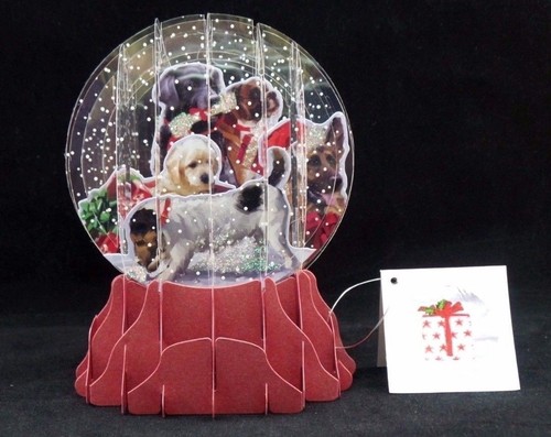 Christmas Dogs Pop Up Snow Globe Greeting Card Holiday Christmas Card Large New - Picture 2 of 7