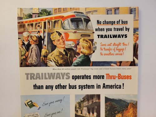 Trailways Tours 1951 Vintage Print Ad Ephemera Wall Decor Art - Picture 3 of 7