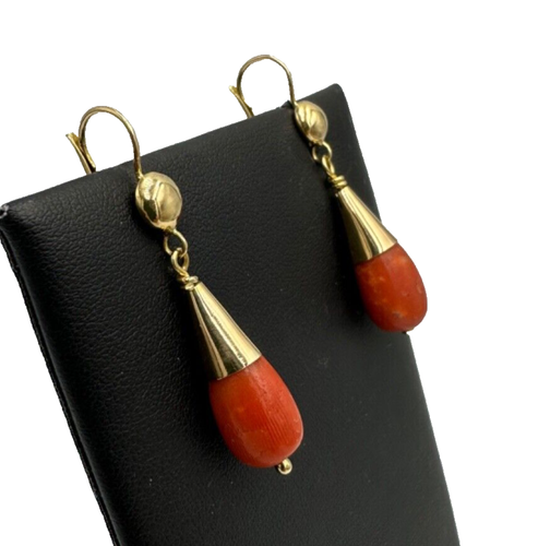 ORECCHINI VINTAGE ANNI '50 ORO MASSICCIO 18K GOCCE DI CORALLO MEDITERRANEO - Foto 5 di 9
