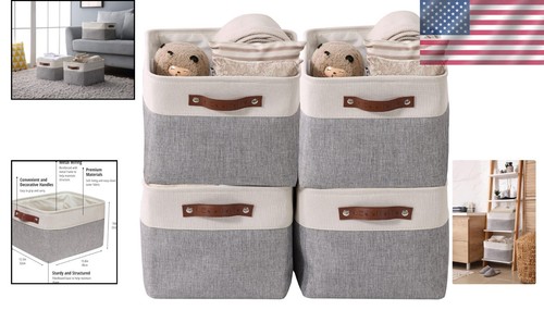 Elegant Grey & White Toy Storage Baskets - 4 Pack for Stylish Home Organization - Picture 2 of 11