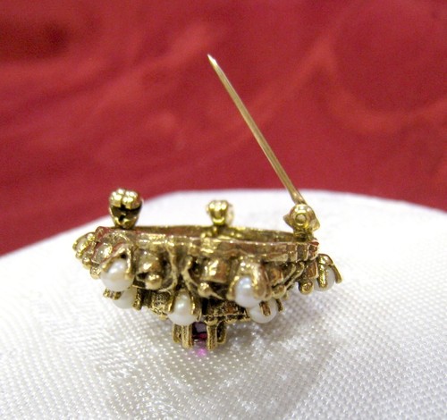 ANTIQUE 14K YELLOW GOLD FILIGREE AMETHYST AND PEARL BROOCH PIN PENDANT VINTAGE! - Picture 4 of 9