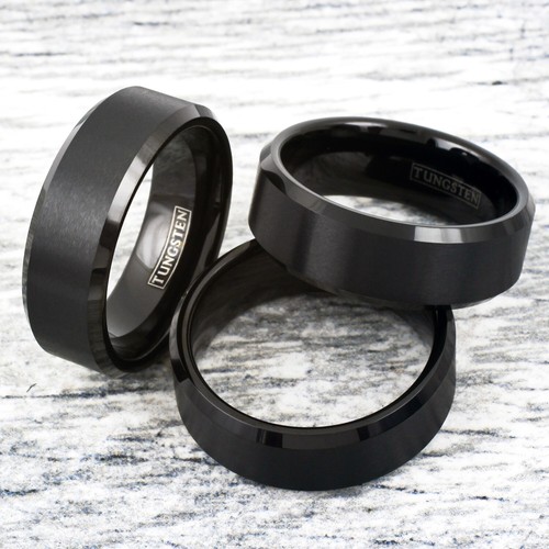 6/8mm Black Tungsten Carbide Men's Brushed Wedding Band Ring Engraving Avail. - Picture 8 of 12