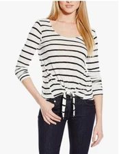 Splendid Women Tie Front Long Sleeve Top White/Black Size XL