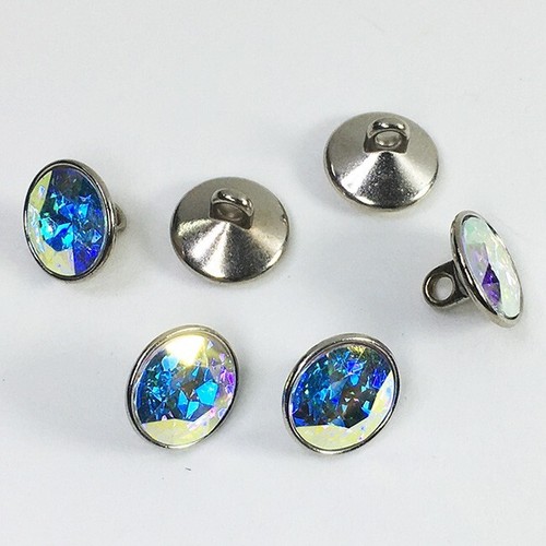 11mm Czech Crystal Rhinestone Button Shank by 6-pcs, Crystal AB/Silver, SP-3710 - Picture 5 of 5