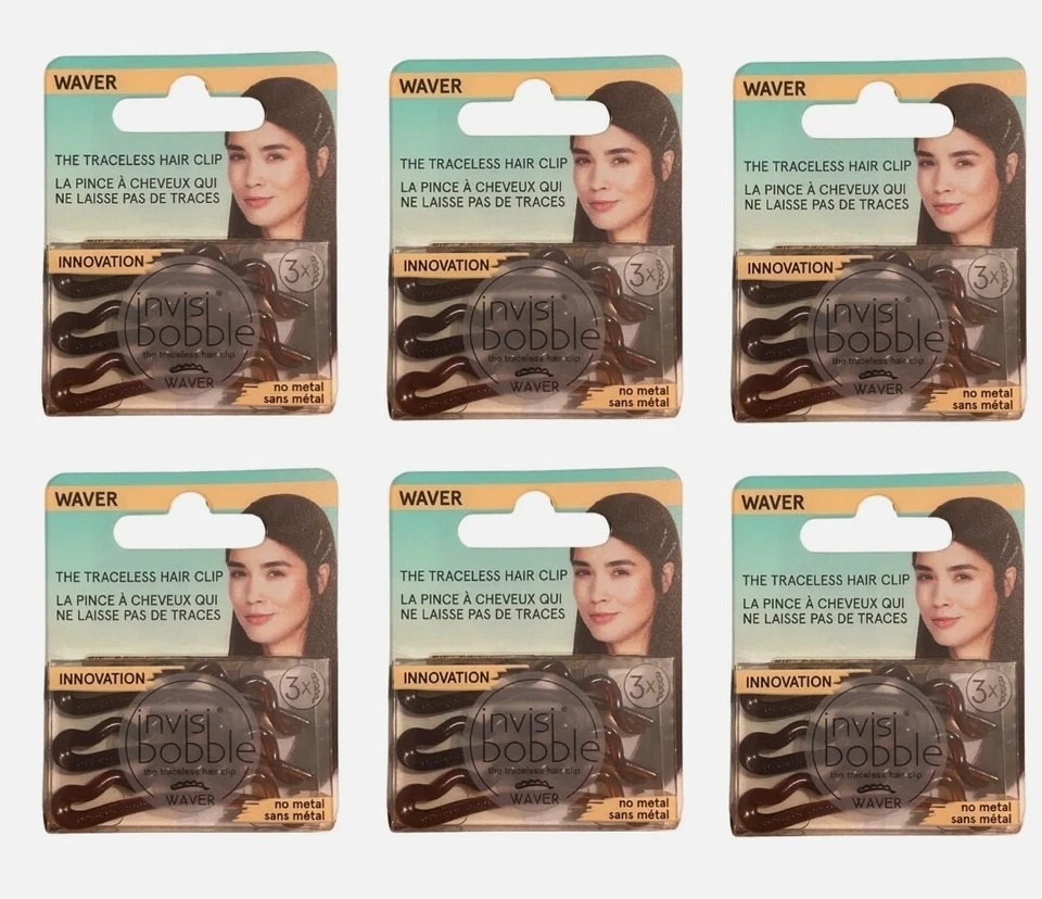 6x 3Pack Invisibobble Waver Traceless Hair Clip Pretty Dark (Brown)