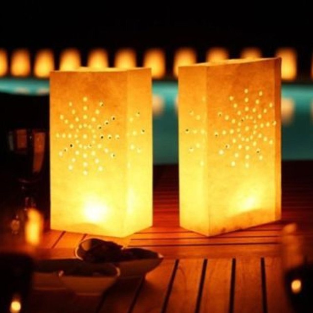100 Big Heart Wedding Candle White Paper Bag Lantern Outdoor Garden Pool Deck