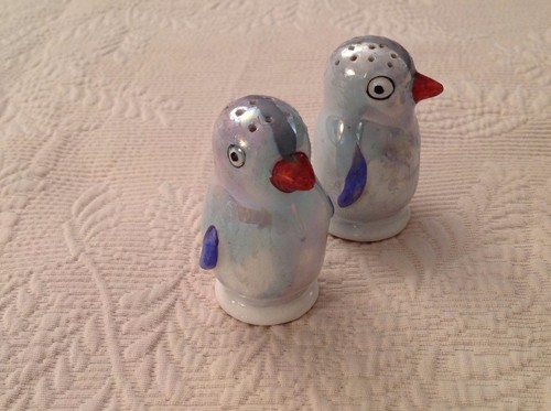 Deutscher irisierender Porzellan Pinguin Salz + Pfefferstreuer - Bild 4 von 8