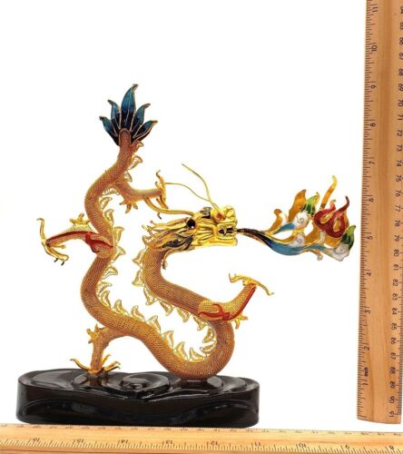Drago Filigrana Smaltato Multicolore Fiamme, Ricchezza e Abbondanza Feng Shui Placcato - Foto 14 di 15