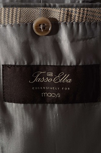 40S Short Classic-Fit Tasso Elba Taupe Plaid Silk/Wool Blend Sport Coat Blazer - Picture 7 of 10