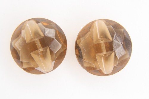 C1930s Vintage Transparent Honey Amber Glass Button LOT 2 Faceted Dome Set Pair - Picture 4 of 7