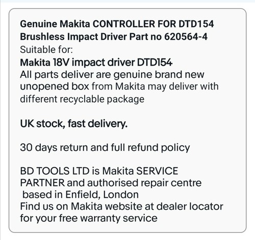 Original Makita CONTROLLER FÜR DTD154 bürstenloser Schlagschrauber Teilenr. 620564-4 - Bild 6 von 6