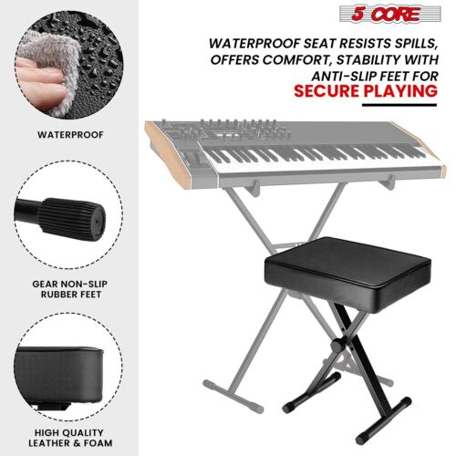 5Core Piano Keyboard Bench Padded Stool Seat Chair X-Style Adjustable Height - Picture 4 of 35