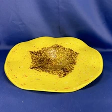 SPI HOME Murano Style 15" Hand Blown Glass Bowl Yellow, Brown, Orange Speckled