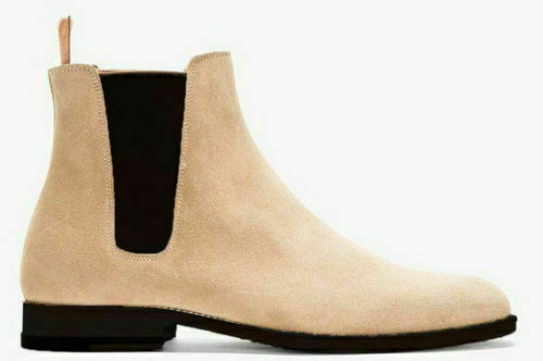 botas para Hombre Genuino Beige Gamuza Hecho a Mano Tobillo Chelsea Jumper Elegante Jodhpur Zapato botas para Hombre Genuino Beige Gamuza Hecho a Mano Tobillo Chelsea Jumper Elegante Jodhpur Zapato