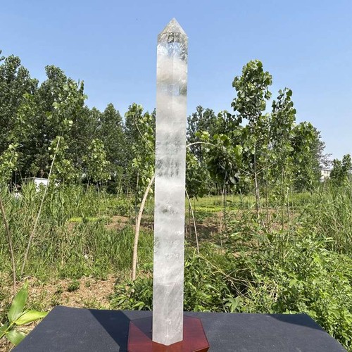 9.68LB Natural Clear Quartz Obelisk Crystal reiki Tower Wand Point Healing+stnad - Picture 14 of 18