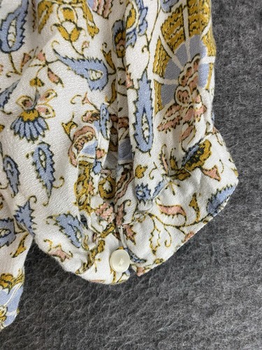 Top campesino boho mediano Lucky Brand para mujer manga 3/4 borla lazo cuello floral - Imagen 11 de 12