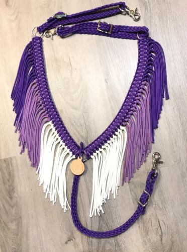 Cuello de pecho con flecos de caballo color púrpura ombre con correa marchita - Imagen 2 de 6