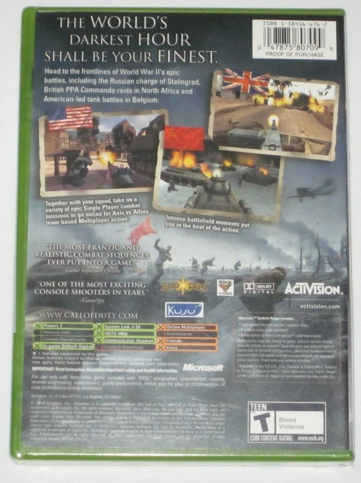 Call of Duty Finest Hour (Microsoft Xbox, 2004) New Sealed - Image 2 of 2
