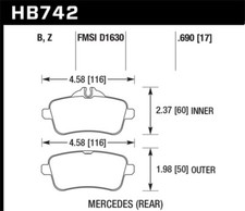 Hawk for 12-15 Mercedes-Benz ML350/550 HPS 5.0 Rear Brake Pads - hawkHB742B.690