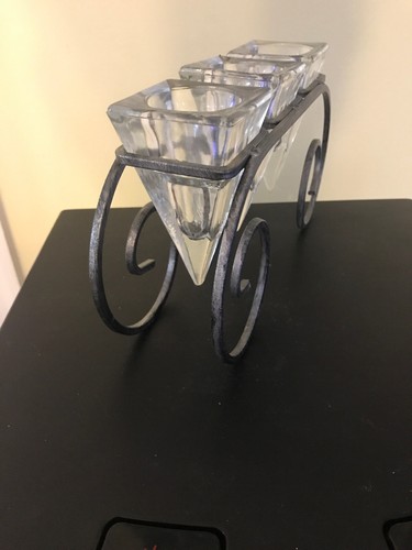 Clear Glass Stalagtite Icicle Dark Silver Tone Candelabra Candle Holder Wedding - Picture 4 of 7