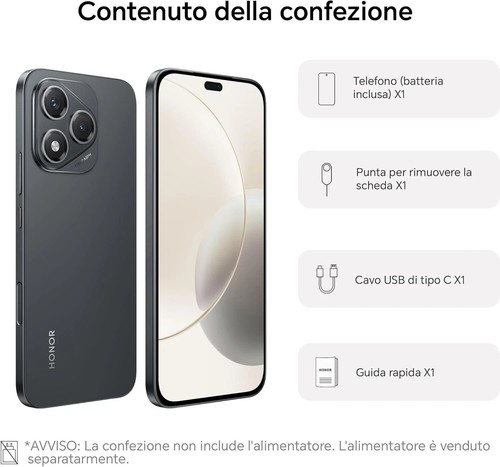 HONOR 400 LITE DUAL SIM 5G 8GB RAM 256GB 6.7 108MP VELVET BLACK ITALIA NO BRAND - Foto 9 di 9