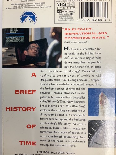 A Breif History Of Time 1992 VHS Stephen Hawking VHSshop - Picture 11 of 12