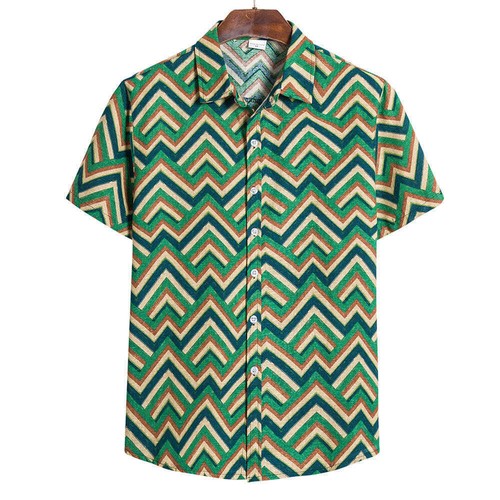 Men's Short Sleeve Shirt Trendy Fashion Print Lapel Loose Shirt Floral Design Ca - Picture 26 of 41