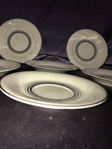 Lot of 6 Old Ivory Syracuse China O.P.C.O. Platinum Band Saucers - Picture 5 of 7